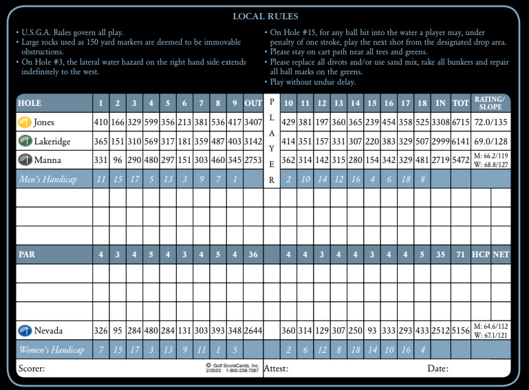 Scorecard LakeRidge Golf Course